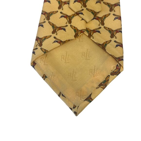 Lauren Ralph Lauren Men’s Tie – Mallard Duck Print, Yellow Silk, Made in USA, Ha - Picture 3 of 7